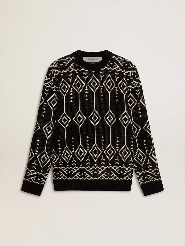 Herren-Pullover aus Wollmischung mit Rundhalsausschnitt und Jacquard-Argyle-Muster