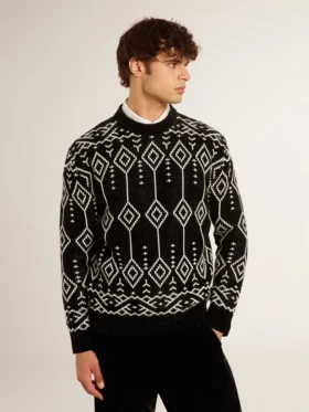 Herren-Pullover aus Wollmischung mit Rundhalsausschnitt und Jacquard-Argyle-Muster