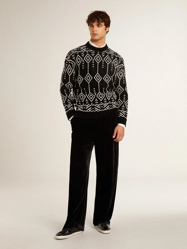 Herren-Pullover aus Wollmischung mit Rundhalsausschnitt und Jacquard-Argyle-Muster