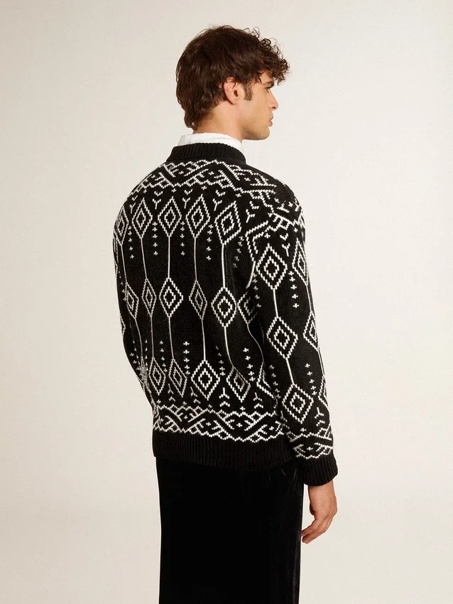 Herren-Pullover aus Wollmischung mit Rundhalsausschnitt und Jacquard-Argyle-Muster