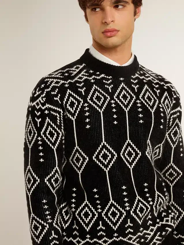 Herren-Pullover aus Wollmischung mit Rundhalsausschnitt und Jacquard-Argyle-Muster