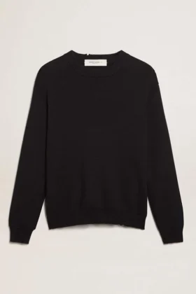 Herren-Pullover mit Rundhalsausschnitt aus dunkelblauer Baumwolle
