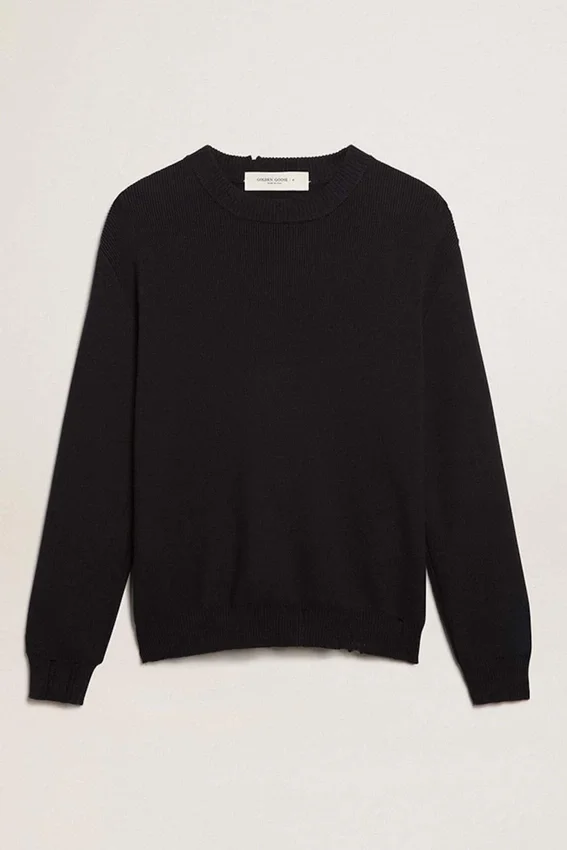 Herren-Pullover mit Rundhalsausschnitt aus dunkelblauer Baumwolle