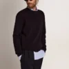 Herren-Pullover mit Rundhalsausschnitt aus dunkelblauer Baumwolle