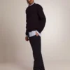 Herren-Pullover mit Rundhalsausschnitt aus dunkelblauer Baumwolle