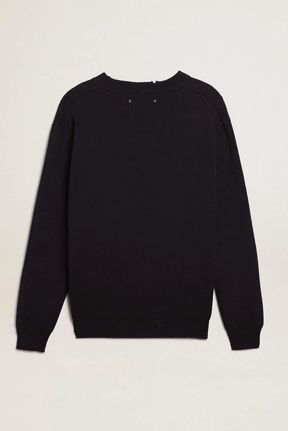 Herren-Pullover mit Rundhalsausschnitt aus dunkelblauer Baumwolle