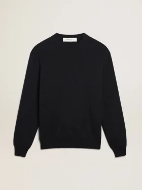 Herren-Pullover mit Rundhalsausschnitt aus dunkelblauer Baumwolle mit Logo
