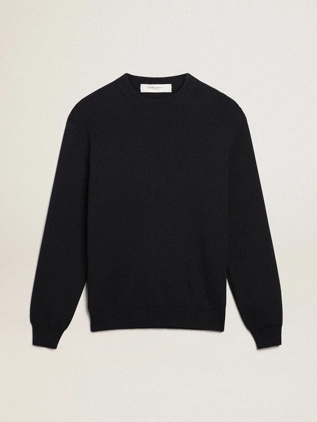 Herren-Pullover mit Rundhalsausschnitt aus dunkelblauer Baumwolle mit Logo