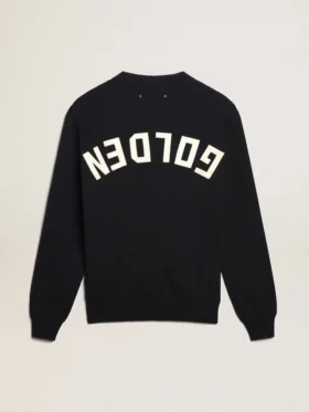 Herren-Pullover mit Rundhalsausschnitt aus dunkelblauer Baumwolle mit Logo