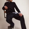 Herren-Pullover mit Rundhalsausschnitt aus dunkelblauer Baumwolle mit Logo