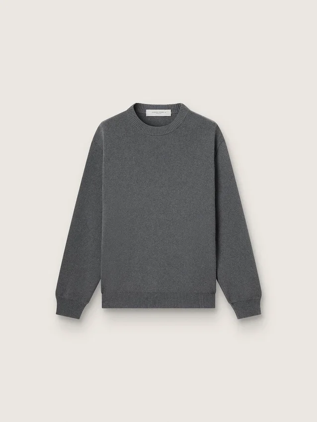 Herren-Pullover mit Rundhalsausschnitt aus dunkelgrauer Baumwolle mit Logo auf der Rückseite