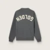 Herren-Pullover mit Rundhalsausschnitt aus dunkelgrauer Baumwolle mit Logo auf der Rückseite
