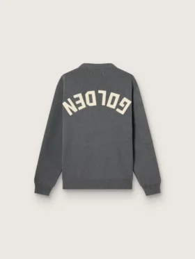 Herren-Pullover mit Rundhalsausschnitt aus dunkelgrauer Baumwolle mit Logo auf der Rückseite