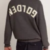 Herren-Pullover mit Rundhalsausschnitt aus dunkelgrauer Baumwolle mit Logo auf der Rückseite