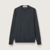 Herren-Pullover mit Rundhalsausschnitt aus dunkelgrauer Melange-Wolle
