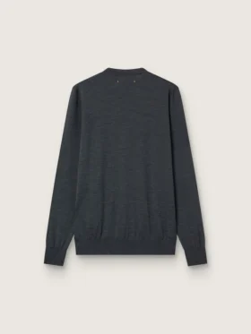 Herren-Pullover mit Rundhalsausschnitt aus dunkelgrauer Melange-Wolle