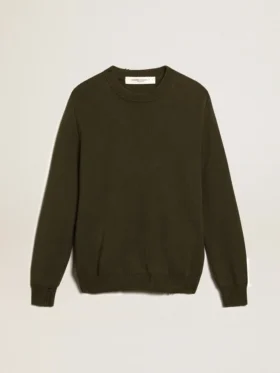 Herren-Pullover mit Rundhalsausschnitt aus militärgrüner Baumwolle