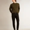 Herren-Pullover mit Rundhalsausschnitt aus militärgrüner Baumwolle
