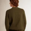 Herren-Pullover mit Rundhalsausschnitt aus militärgrüner Baumwolle