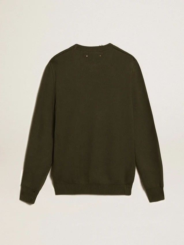Herren-Pullover mit Rundhalsausschnitt aus militärgrüner Baumwolle