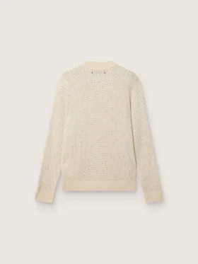 Herren-Pullover mit Rundhalsausschnitt aus weisser Merinowolle mit durchgehenden Kristallen
