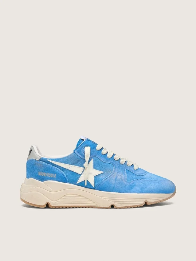 Herren-Running Sole aus leuchtend blauem Wildleder mit weissem Stern