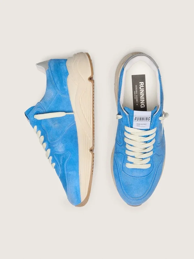 Herren-Running Sole aus leuchtend blauem Wildleder mit weissem Stern