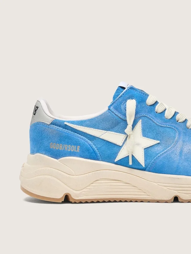 Herren-Running Sole aus leuchtend blauem Wildleder mit weissem Stern