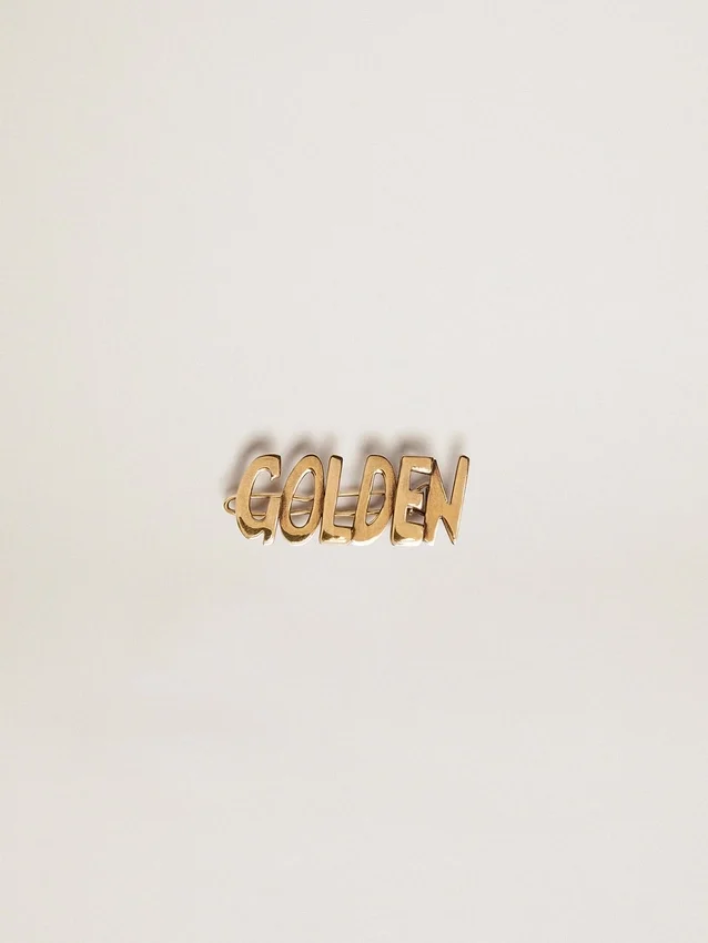 Herren-Schnürverschluss mit Clip in Altgoldfarbe mit goldener Beschriftung