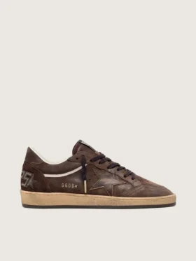 Herren-Sneaker «Ball Star» aus braunem Wildleder mit braunem Lederstern und Fersenlasche