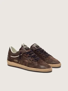 Herren-Sneaker «Ball Star» aus braunem Wildleder mit braunem Lederstern und Fersenlasche