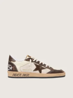Herren-Sneaker «Ball Star» aus Nappa und Mesh mit Stern aus Wildleder und braunen Ledereinsätzen