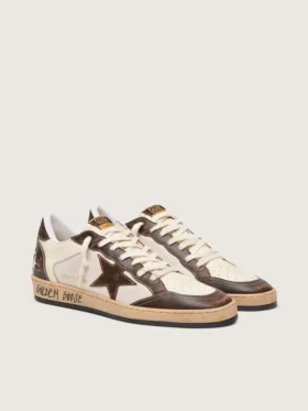 Herren-Sneaker «Ball Star» aus Nappa und Mesh mit Stern aus Wildleder und braunen Ledereinsätzen
