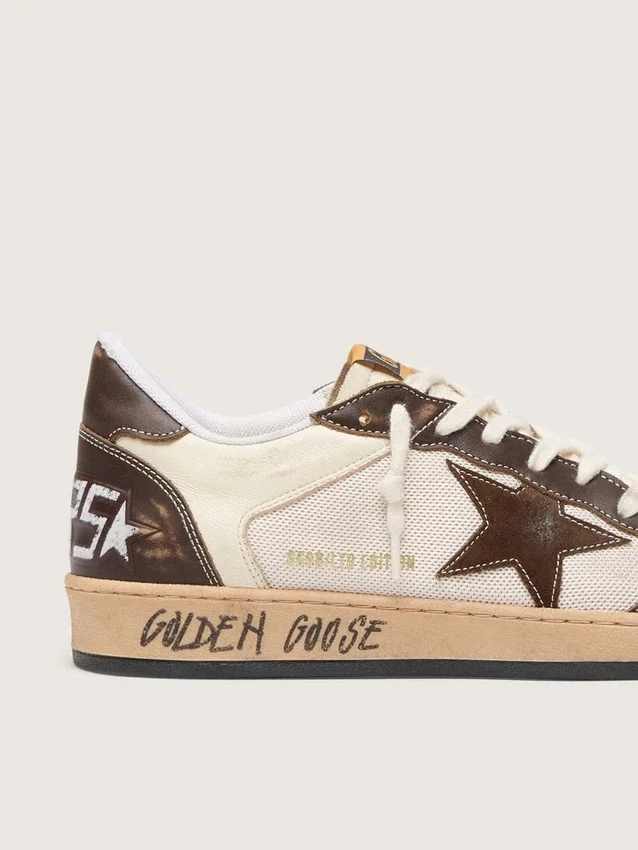 Herren-Sneaker «Ball Star» aus Nappa und Mesh mit Stern aus Wildleder und braunen Ledereinsätzen