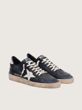 Herren-Sneaker «Ball Star» aus schwarzem Nappa mit weissem Lederstern und Fersenlasche