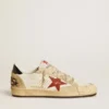 Herren-Sneaker «Ball Star LTD» aus Nappaleder mit rotem Lederstern und Lederlasche an der Ferse