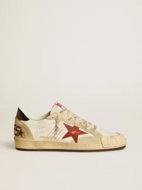 Herren-Sneaker «Ball Star LTD» aus Nappaleder mit rotem Lederstern und Lederlasche an der Ferse