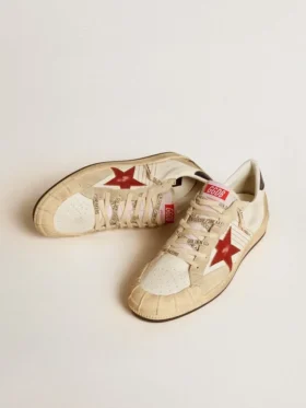 Herren-Sneaker «Ball Star LTD» aus Nappaleder mit rotem Lederstern und Lederlasche an der Ferse