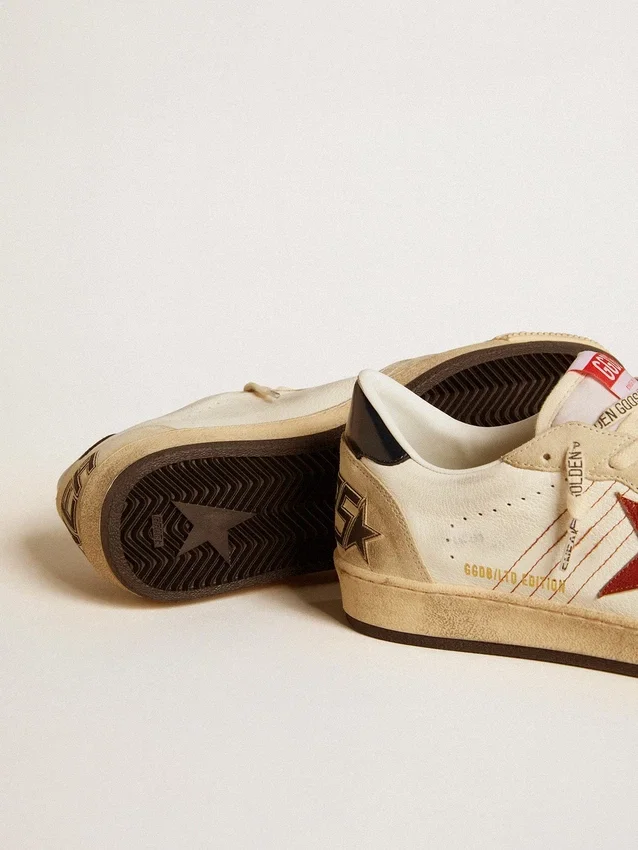 Herren-Sneaker «Ball Star LTD» aus Nappaleder mit rotem Lederstern und Lederlasche an der Ferse