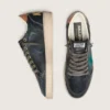 Herren-Sneaker «Ball Star LTD» aus schwarzem Leder mit grün gesticktem Stern