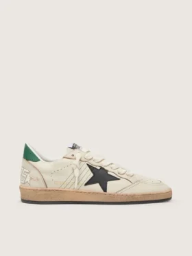 Herren-Sneaker «Ball Star» mit schwarzem Lederstern und grüner Lederlasche an der Ferse