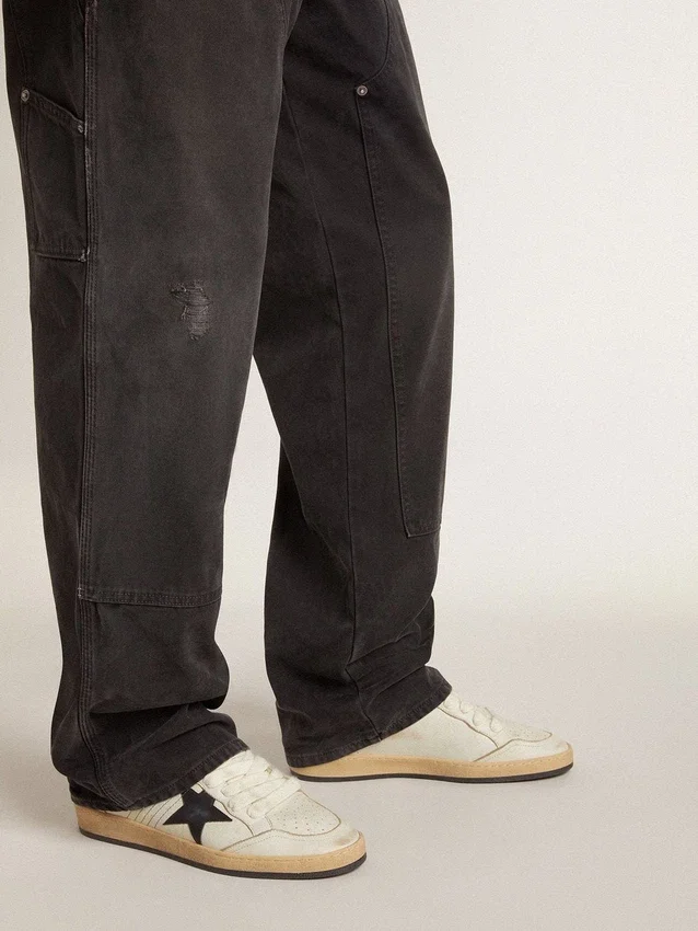 Herren-Sneaker «Ball Star» mit schwarzem Lederstern und grüner Lederlasche an der Ferse