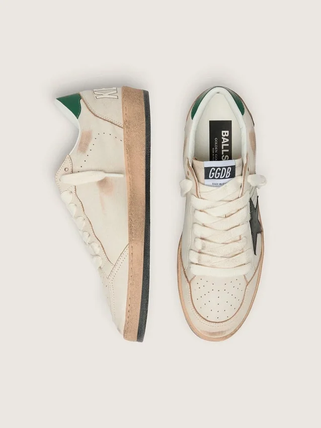 Herren-Sneaker «Ball Star» mit schwarzem Lederstern und grüner Lederlasche an der Ferse