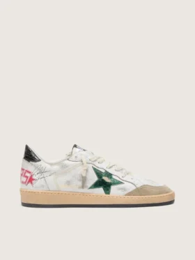 Herren-Sneaker «Ball Star» mit Stern aus Metallic-Leder und grauer Lederlasche an der Ferse