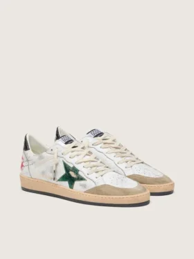 Herren-Sneaker «Ball Star» mit Stern aus Metallic-Leder und grauer Lederlasche an der Ferse