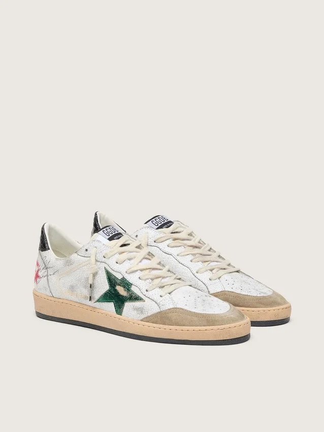Herren-Sneaker «Ball Star» mit Stern aus Metallic-Leder und grauer Lederlasche an der Ferse