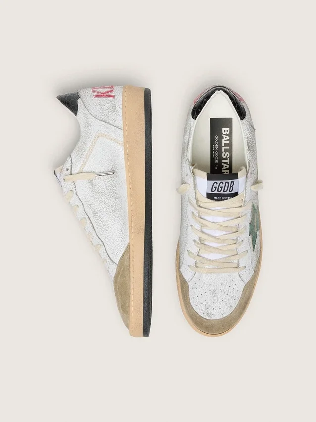 Herren-Sneaker «Ball Star» mit Stern aus Metallic-Leder und grauer Lederlasche an der Ferse