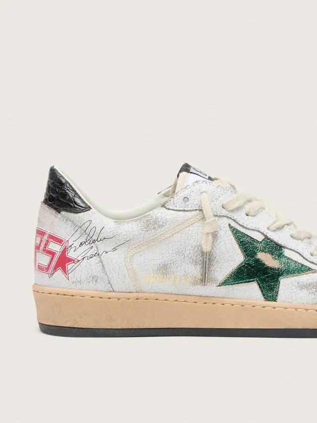 Herren-Sneaker «Ball Star» mit Stern aus Metallic-Leder und grauer Lederlasche an der Ferse