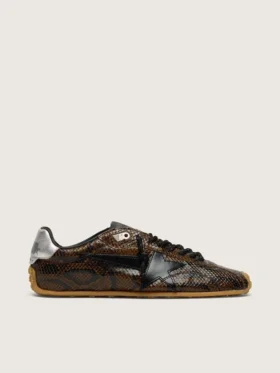 Herren-Sneaker «Marathon Speed» aus Leder mit braunem Schlangenprint, schwarzem Stern und silberner Fersenlasche aus Leder