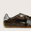 Herren-Sneaker «Marathon Speed» aus Leder mit braunem Schlangenprint, schwarzem Stern und silberner Fersenlasche aus Leder